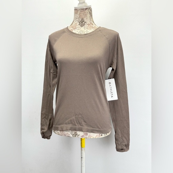 ATHLETA Taupe shimmer MOMENTUM seamless Long Sleeve Top size M - Picture 3 of 16